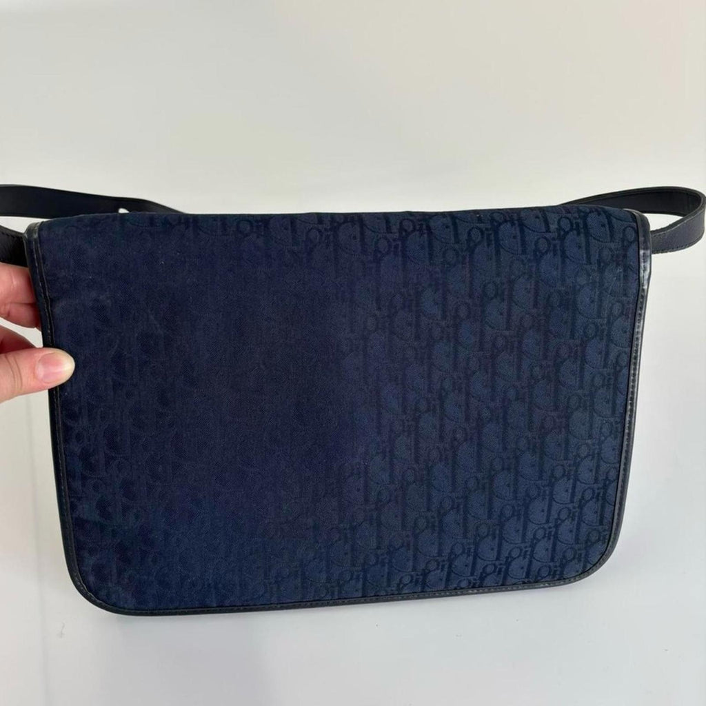 CHRISTIAN DIOR Vintage Navy Trotter Jacquard Chain Shoulder Bag