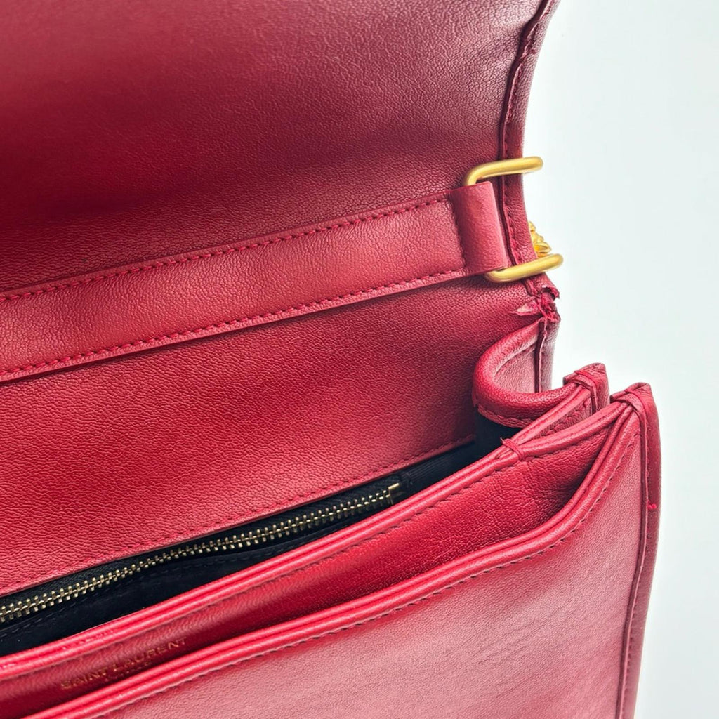 Saint Laurent Becky Quilted Leather Shoulder Bag Red Gold Hardware