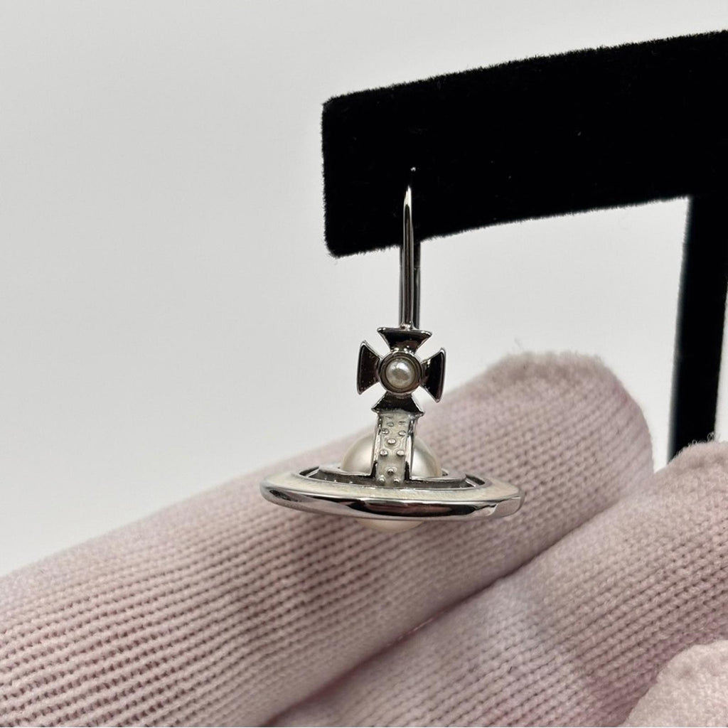 Vivienne Westwood Silver Orb Pearl Drop Earrings with Pearlescent Accents