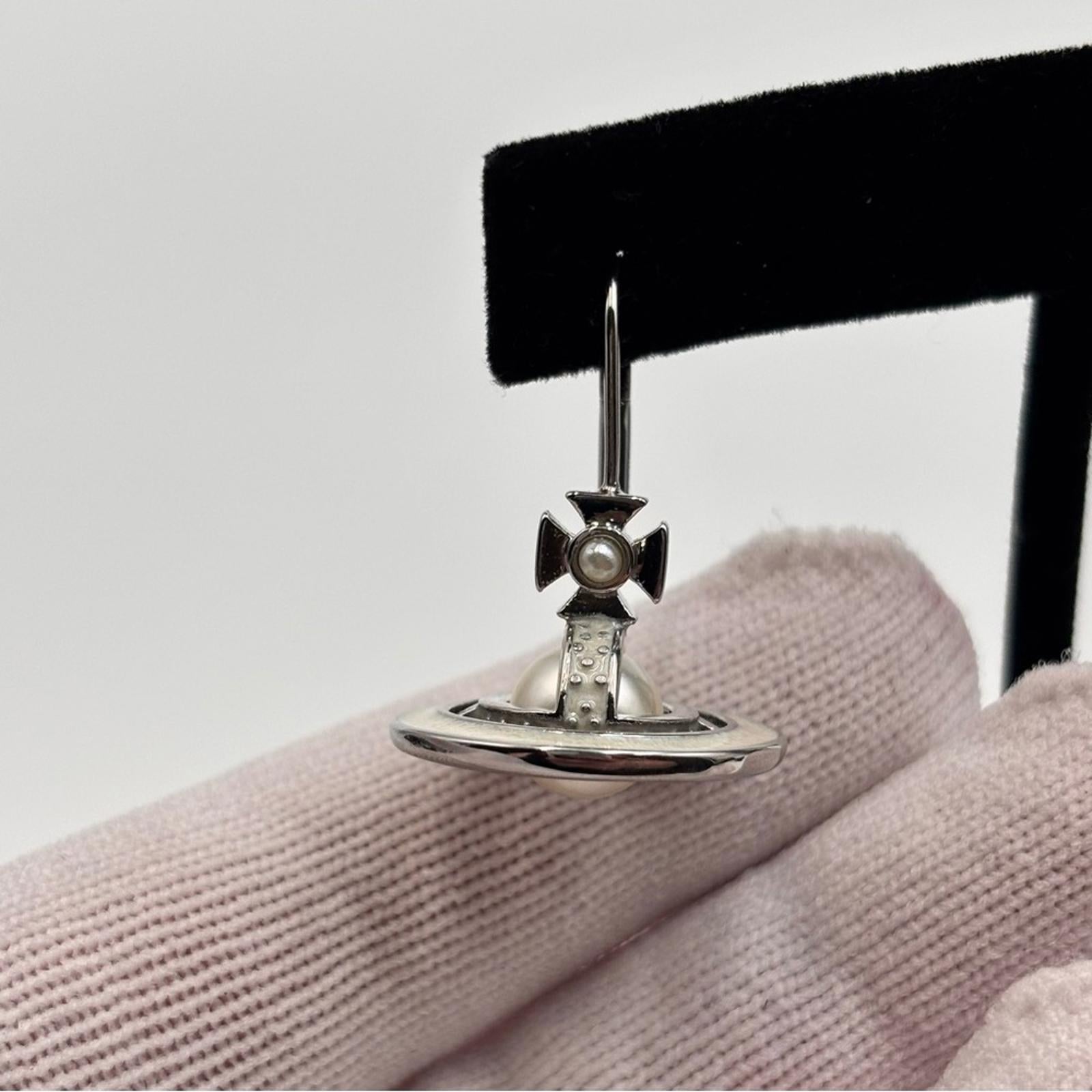 Vivienne Westwood Silver Orb Pearl Drop Earrings with Pearlescent Accents