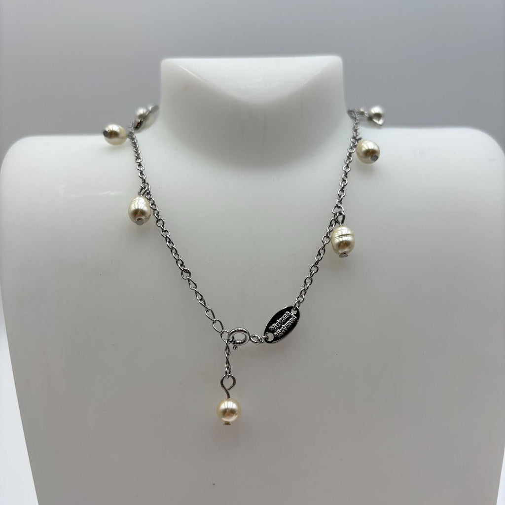 Vivienne Westwood Emiliana Pearl Orb Necklace Platinum Cream Rose Pearl