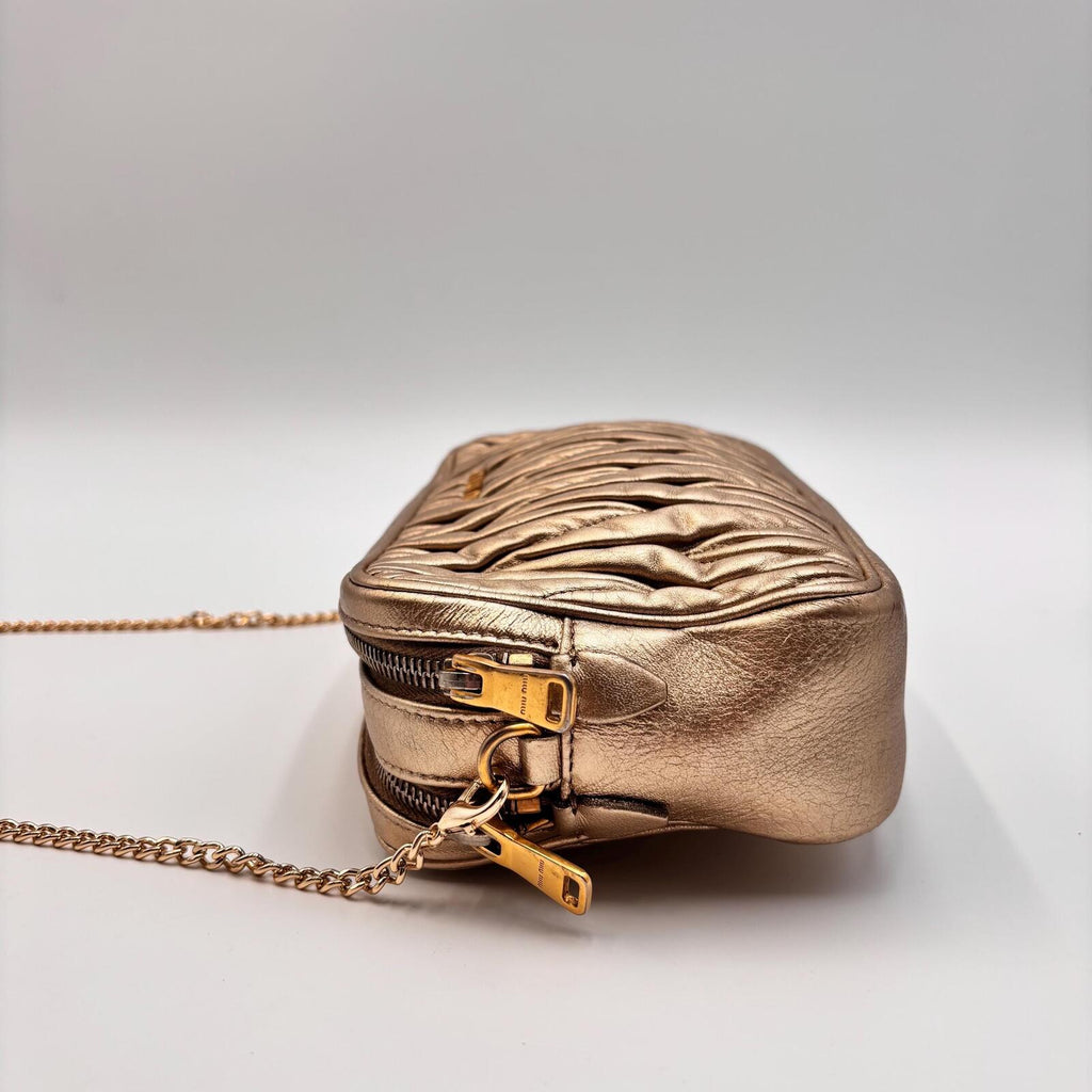 Miu Miu Matelassé Metallic Gold Leather Crossbody Bag