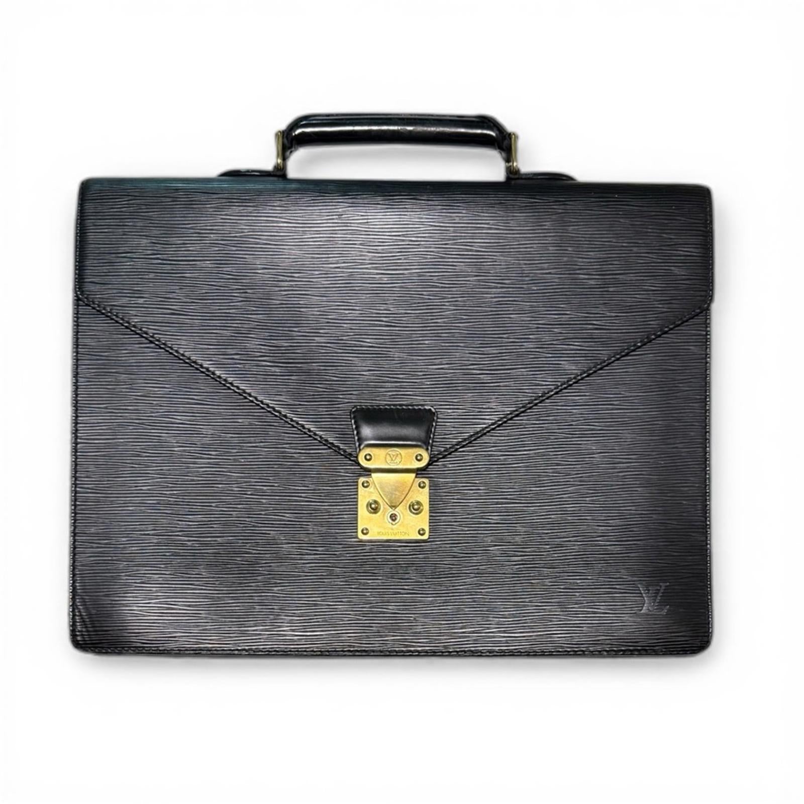 Louis Vuitton Ebony Leather Briefcase with Gold Accent