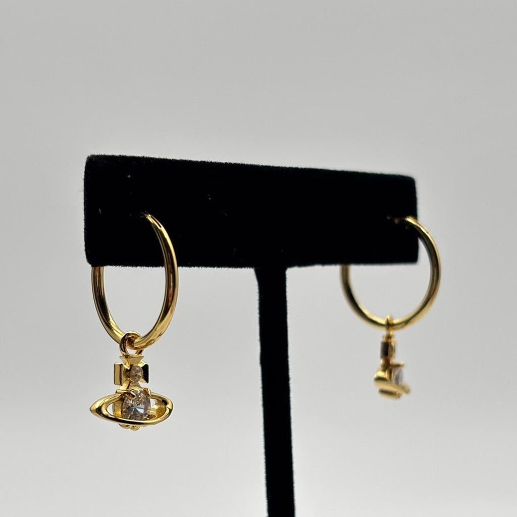 Vivienne Westwood Nina Spark Crystal Saturn Hoop Earrings Gold