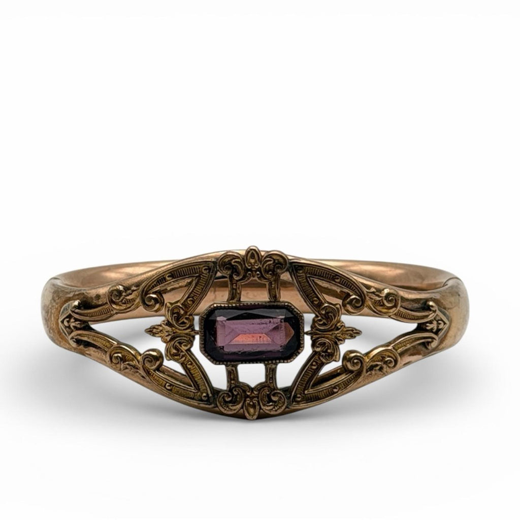 Antique Victorian Style Amethyst Bangle Bracelet – Gold Tone