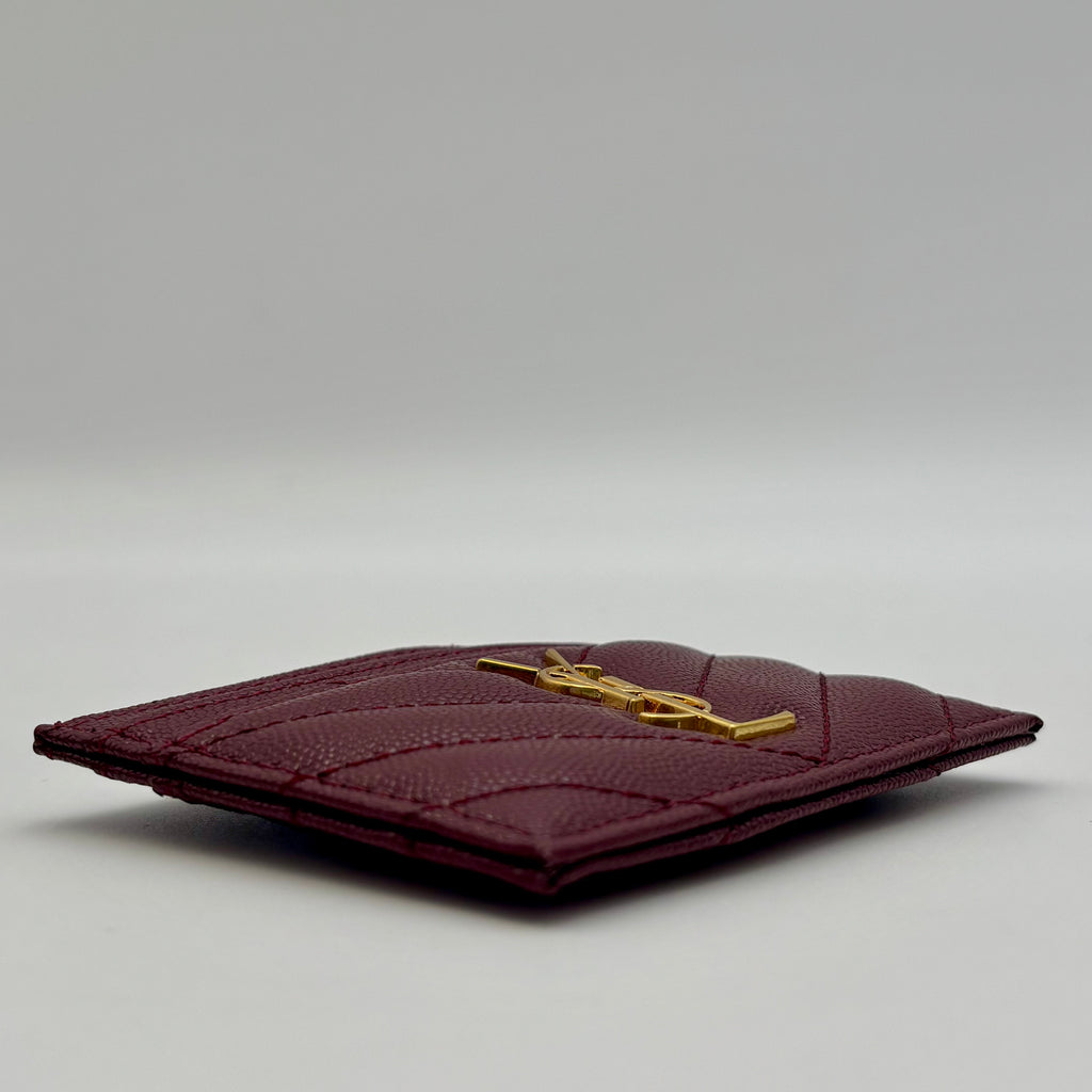 Saint Laurent Cassandre Matelassé Card Holder in Burgundy