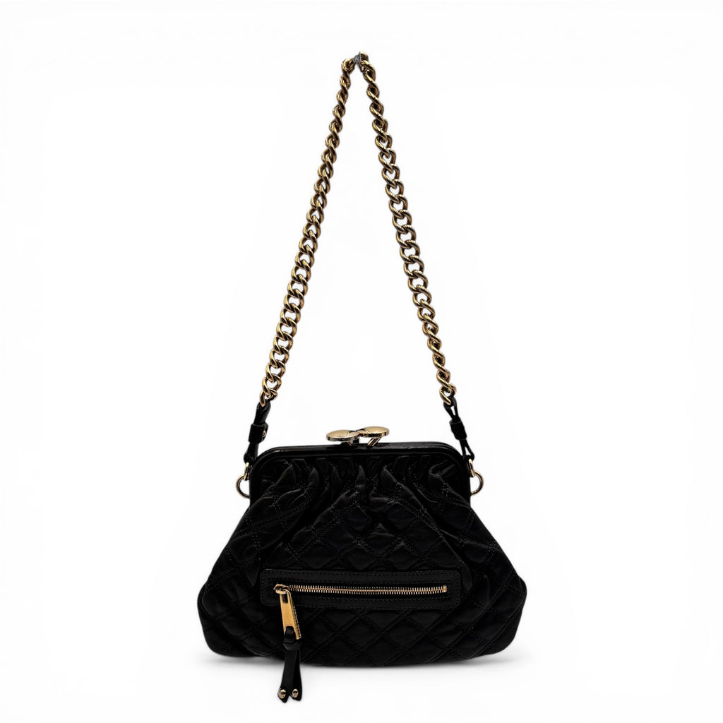 Marc Jacobs 2008 Stam Quilted Leather Frame Bag Black Gold Chain Strap