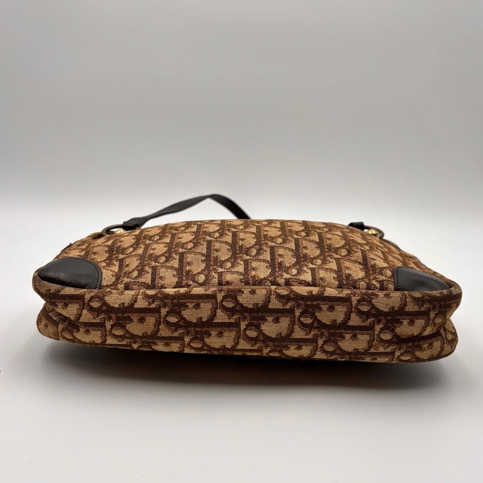Christian Dior Vintage Trotter CD Logo Shoulder Bag Brown Monogram Canvas