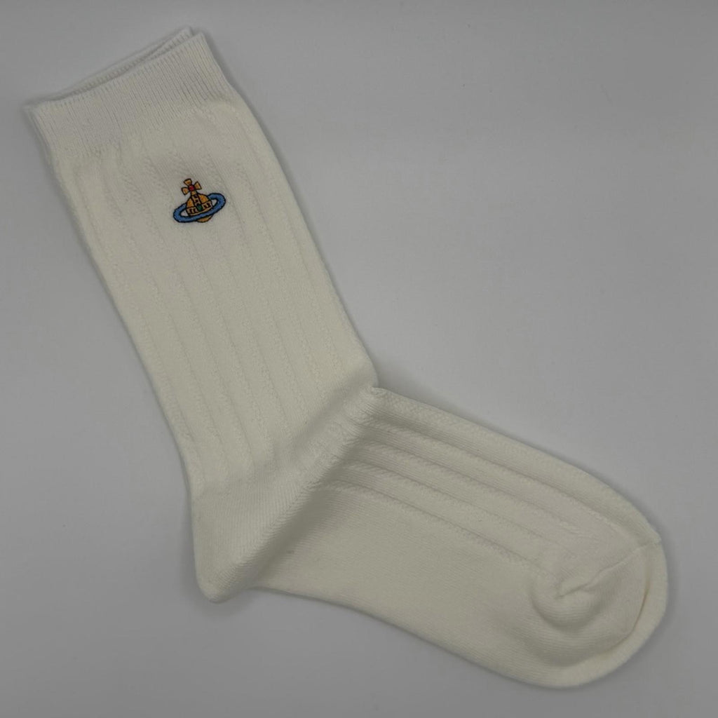 VIVIENNE WESTWOOD ORB EMBROIDERED SOCKS — CREAM | FULL PACKAGING