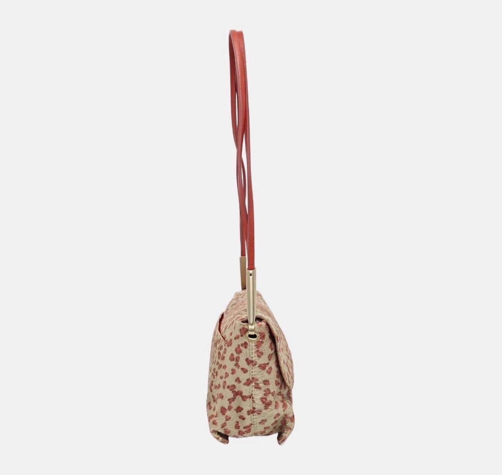 Bottega Veneta Vintage Calf Hair Leopard Print Flap Shoulder Bag Pink Beige