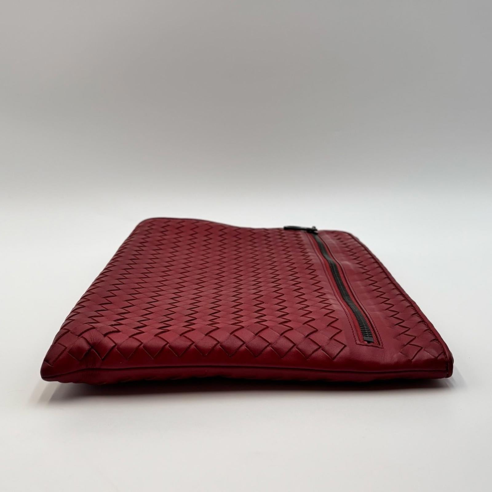 Bottega Veneta Intrecciato Red Leather Document Pouch Clutch