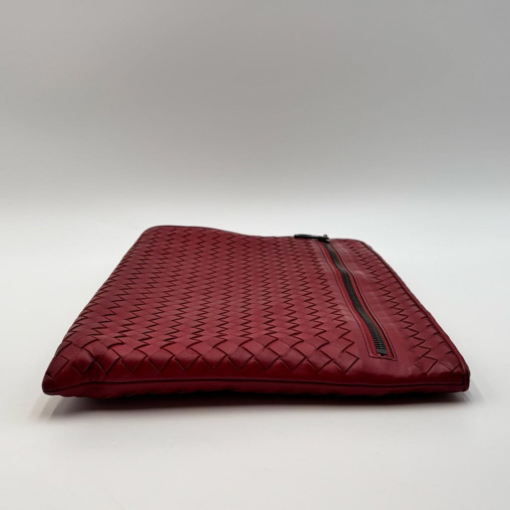 Bottega Veneta Intrecciato Red Leather Document Pouch Clutch