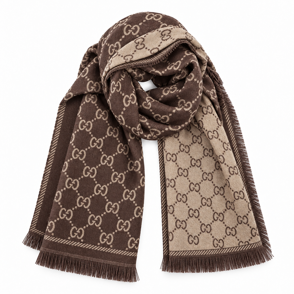 Gucci Reversible GG Monogram Jacquard Scarf in Brown and Beige