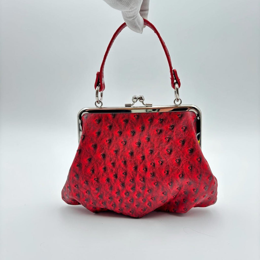Vivienne Westwood Red Vegan Ostrich Embossed Granny Bag with Chain Strap
