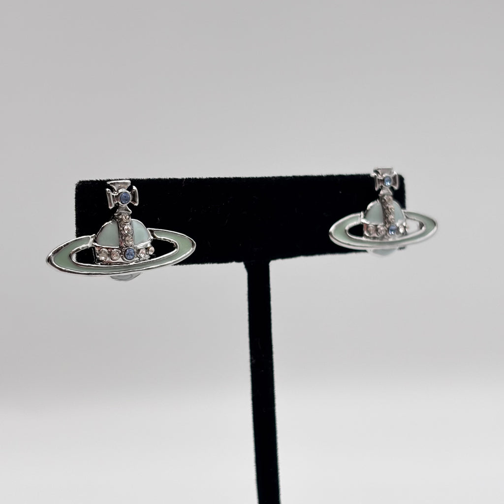 Vivienne Westwood Silver-Tone Pale Aqua Crystal Orb Stud Earrings