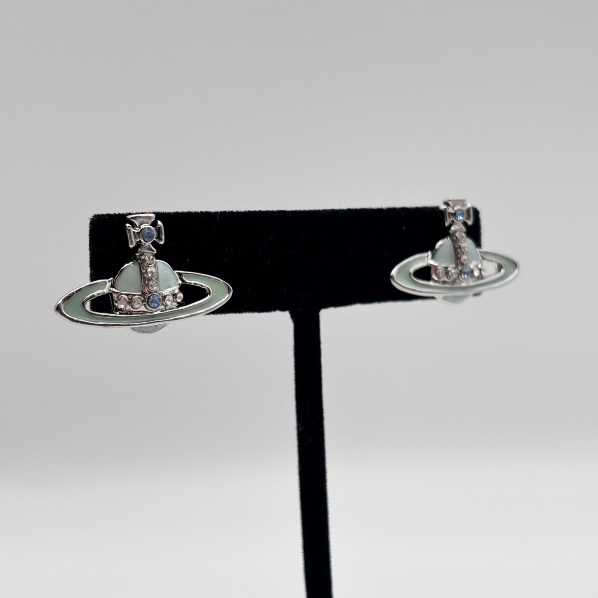 Vivienne Westwood Silver-Tone Pale Aqua Crystal Orb Stud Earrings