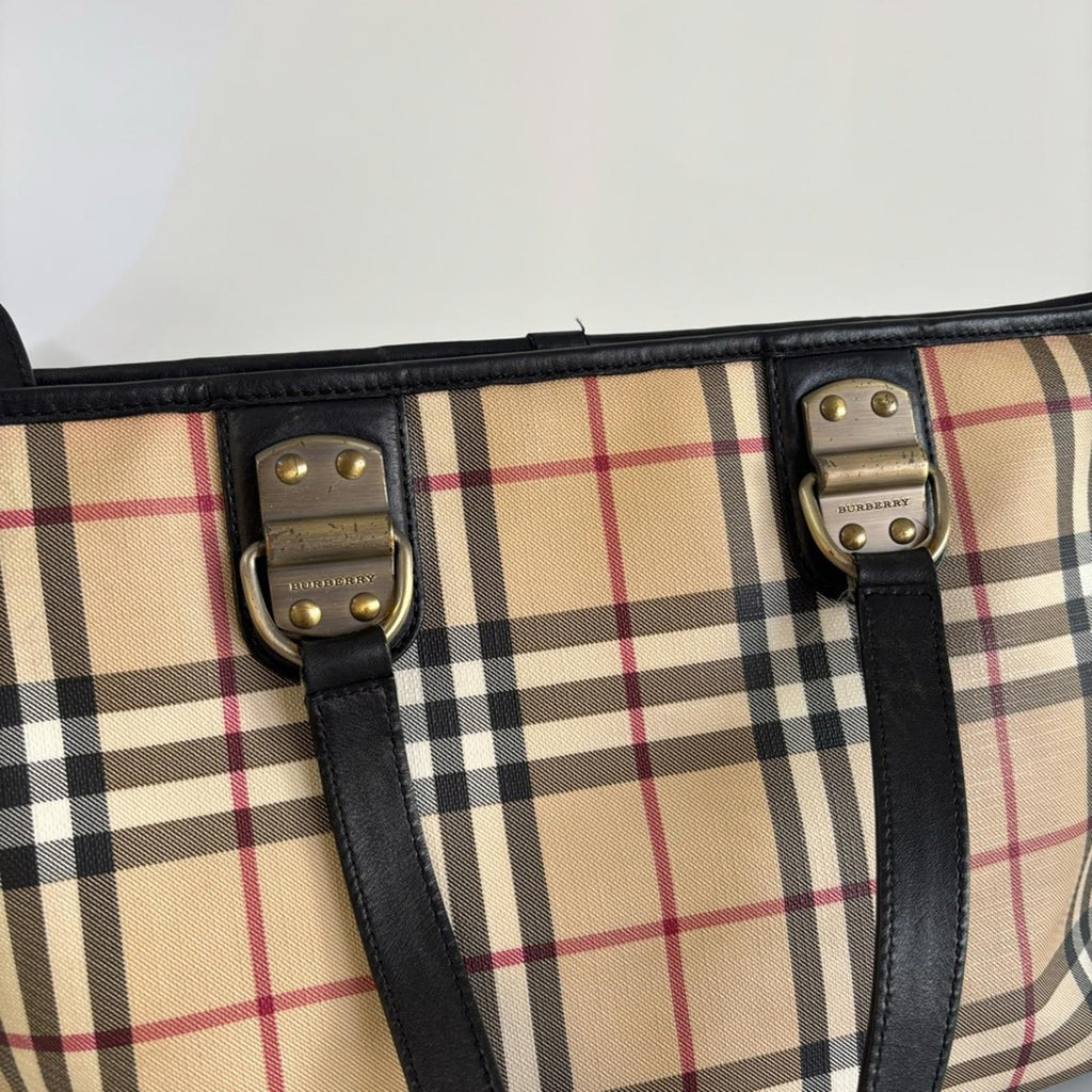 Burberry Tan and Black Checkered Tote