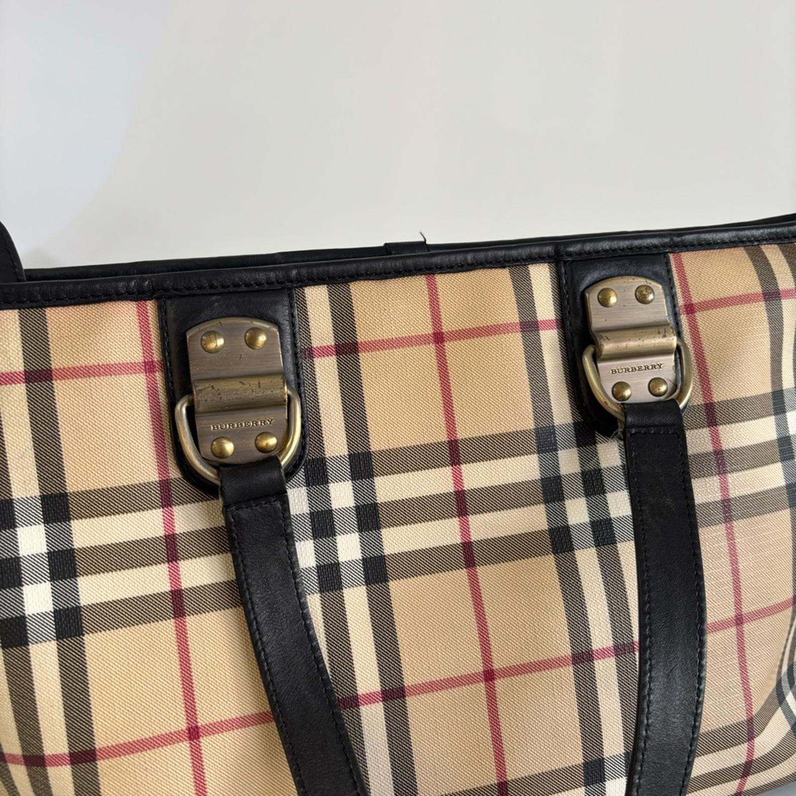 Burberry Tan and Black Checkered Tote