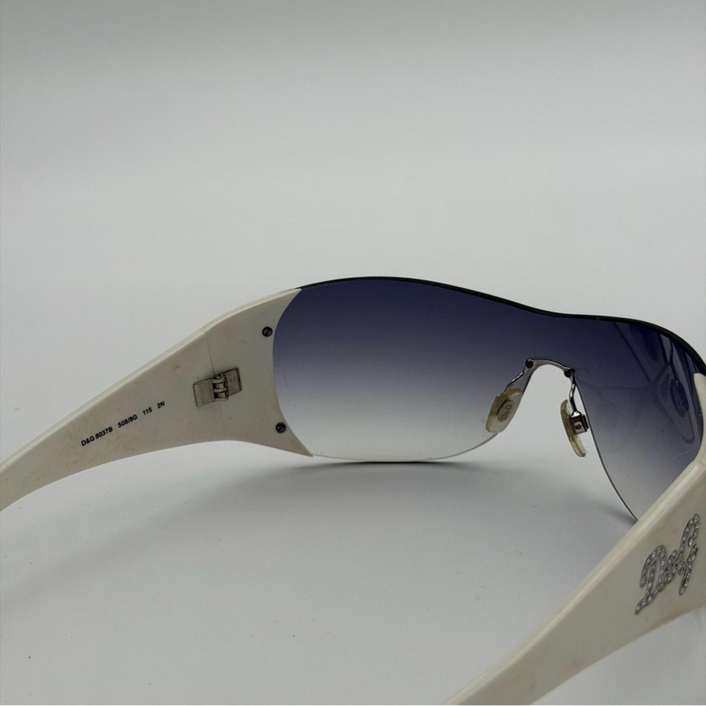 DOLCE & GABBANA WHITE SHIELD SUNGLASSES SILVER LOGO