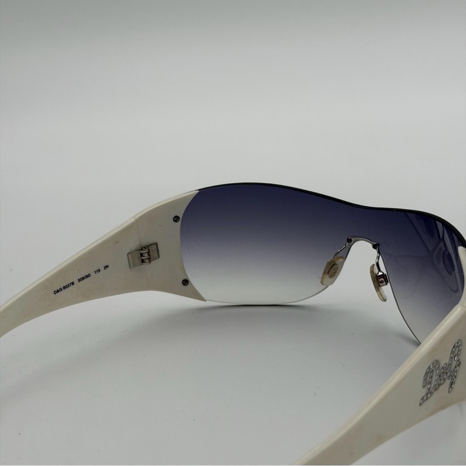 DOLCE & GABBANA WHITE SHIELD SUNGLASSES SILVER LOGO