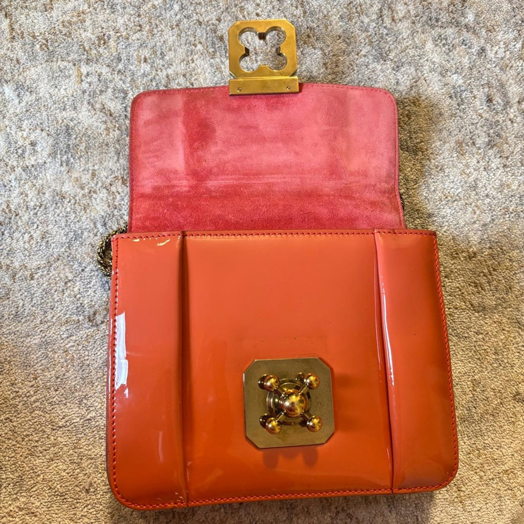 Chloé Vintage Patent Leather Chain Shoulder Bag – Orange