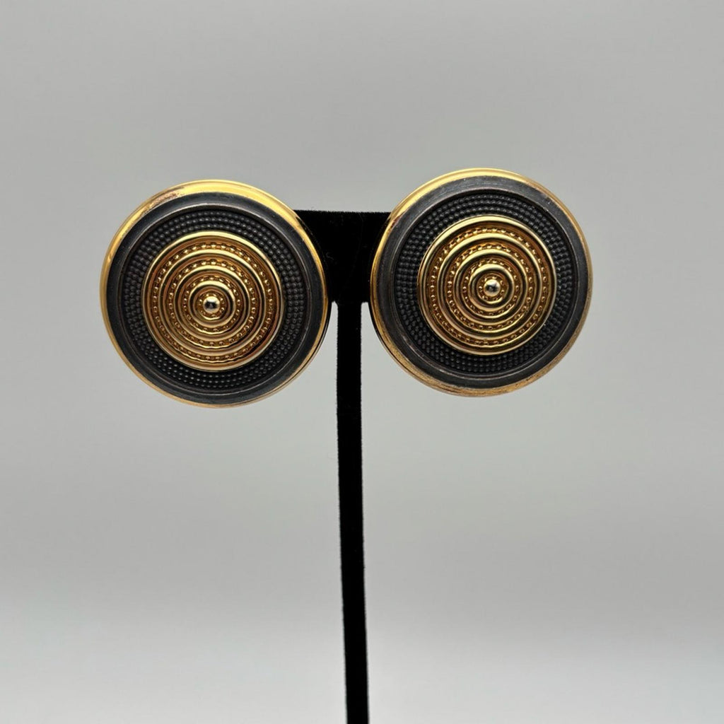 Vintage Style Gold & Black Medallion Clip-On Earrings