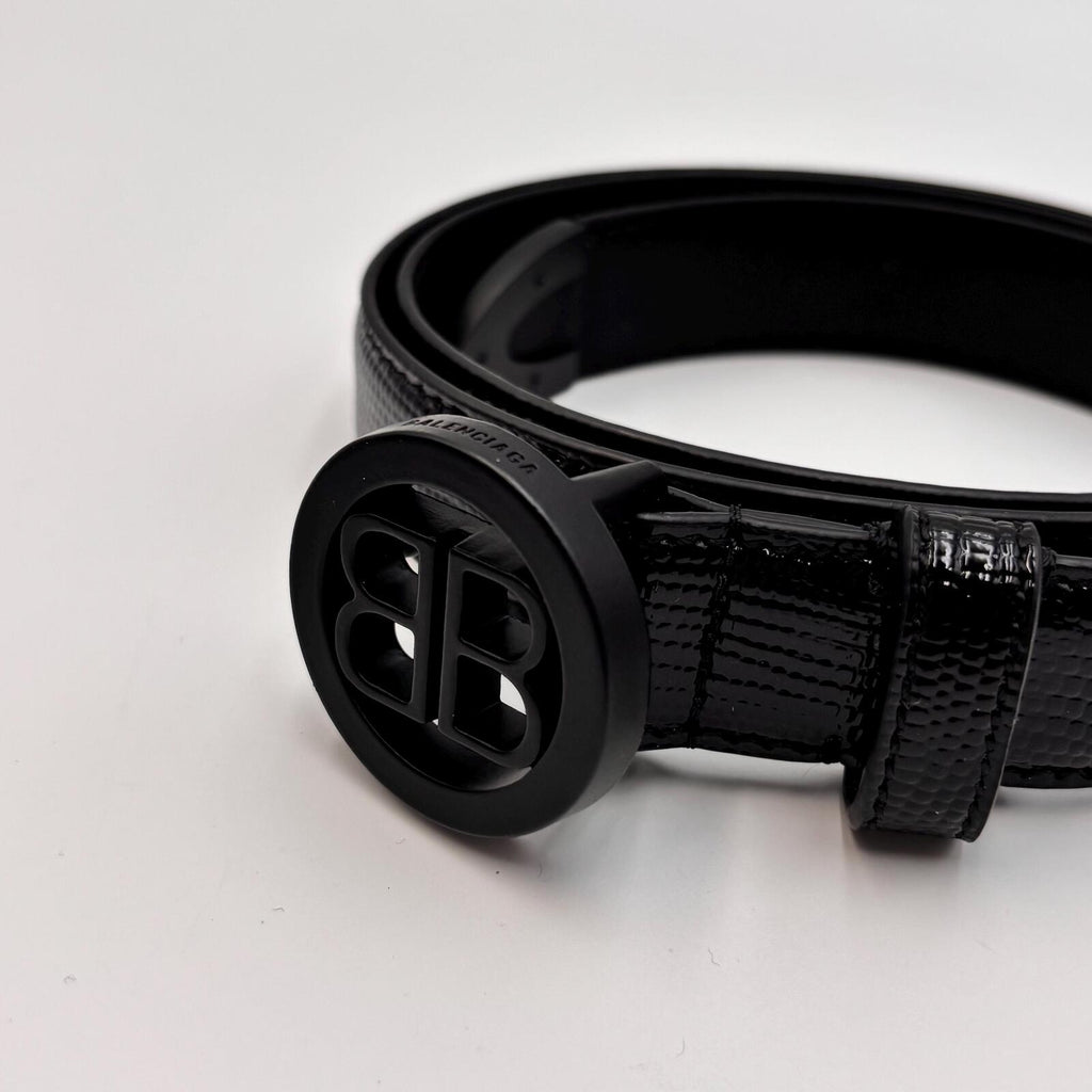 Balenciaga Black Croc Leather Circled BB Logo Belt