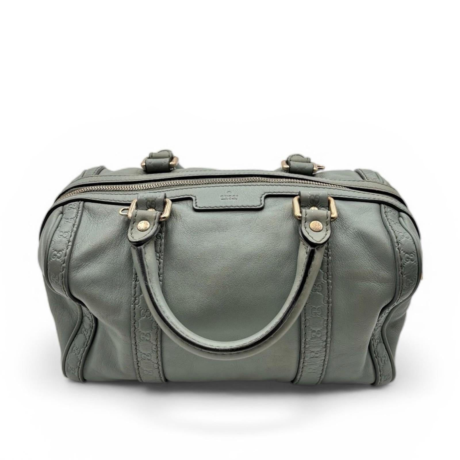 Gucci GG Embossed Leather Boston Bag Sage Green Gold Hardware