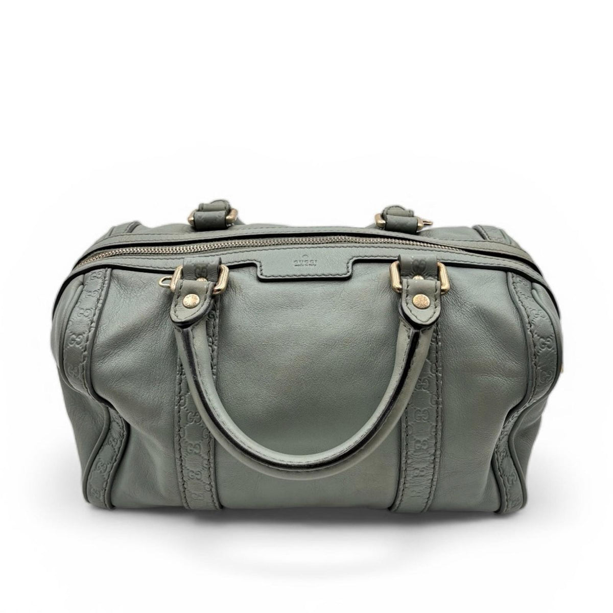 Gucci GG Embossed Leather Boston Bag Sage