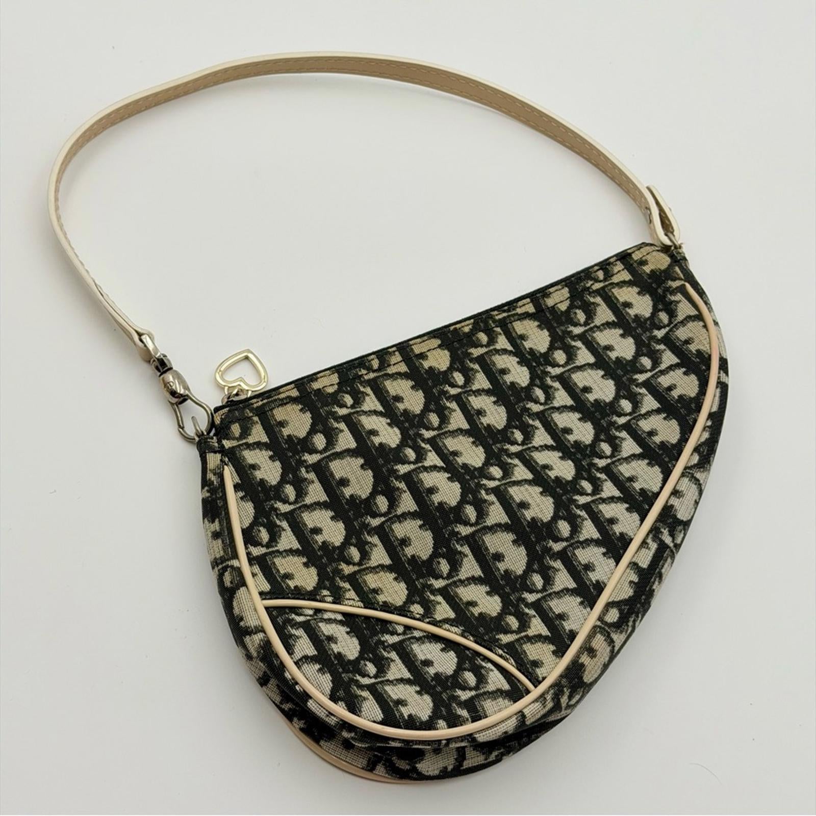 Christian Dior Vintage Trotter Saddle Shoulder Bag – Beige/Black – Leather Trim