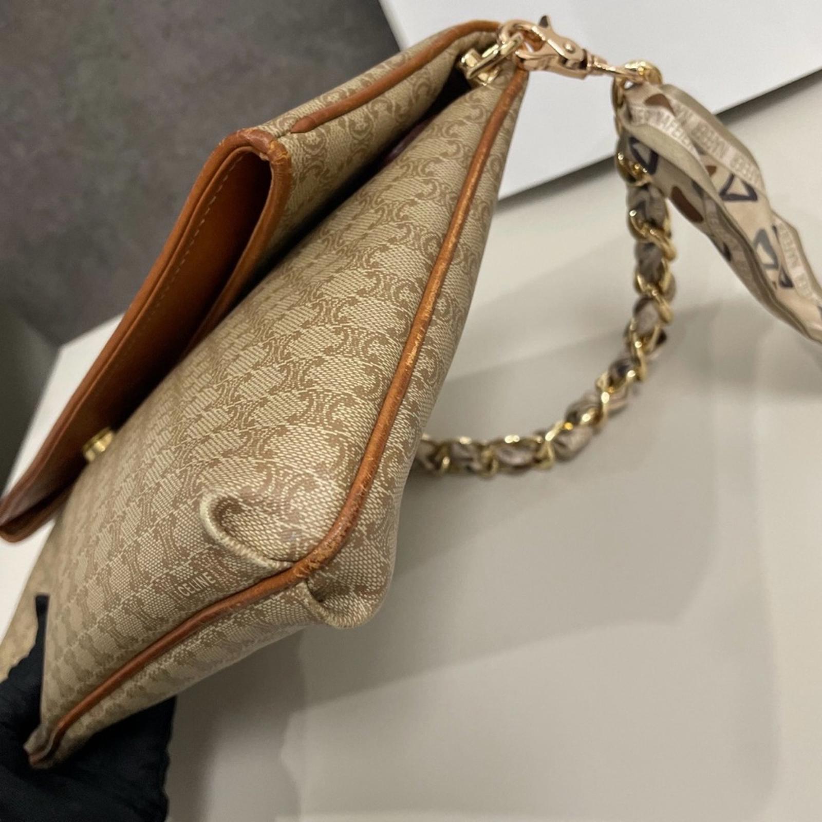 Céline Vintage Macadam Canvas Flap Shoulder Bag With Chain Strap