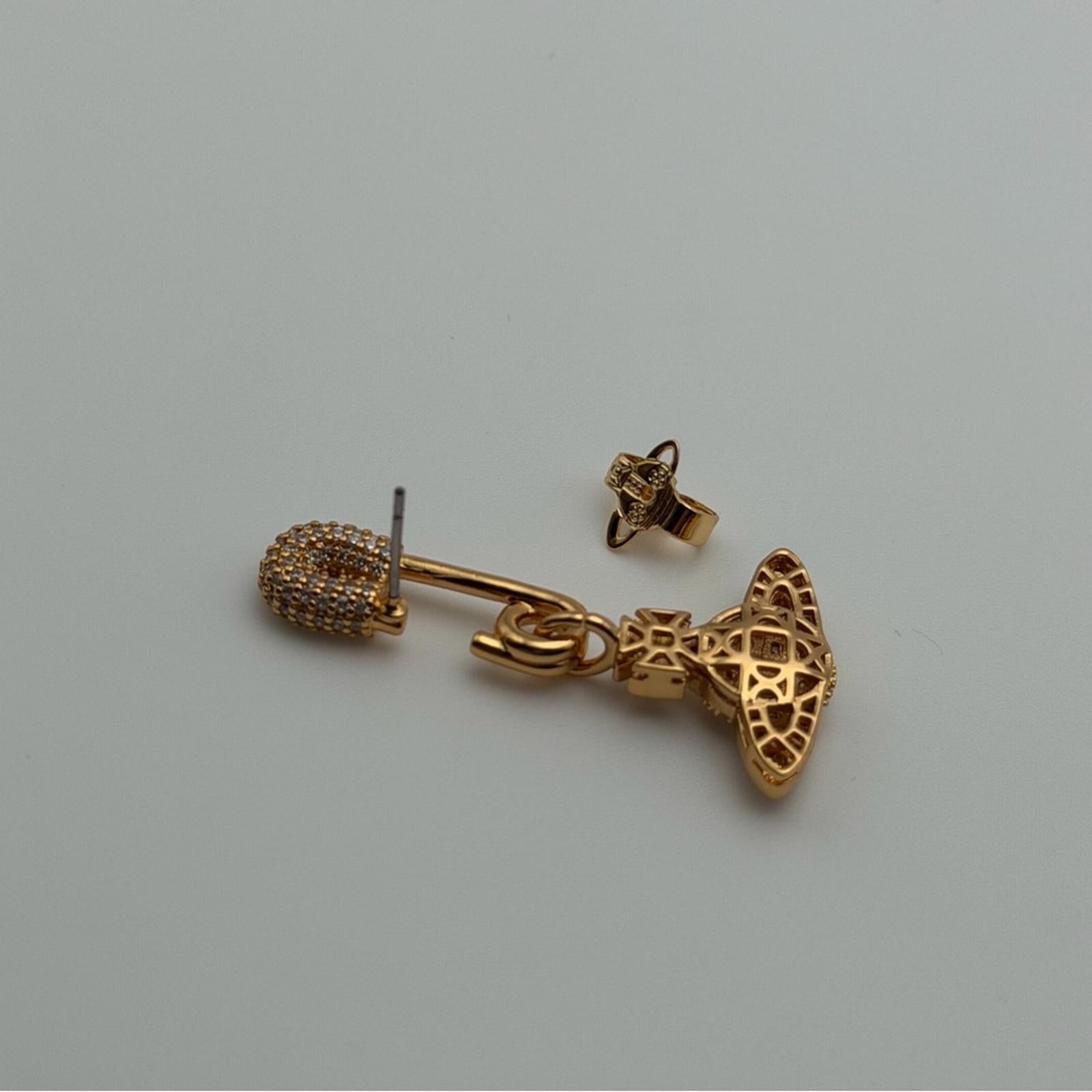 VIVIENNE WESTWOOD GOLD-TONE SAFETY PIN ORB DROP EARRINGS