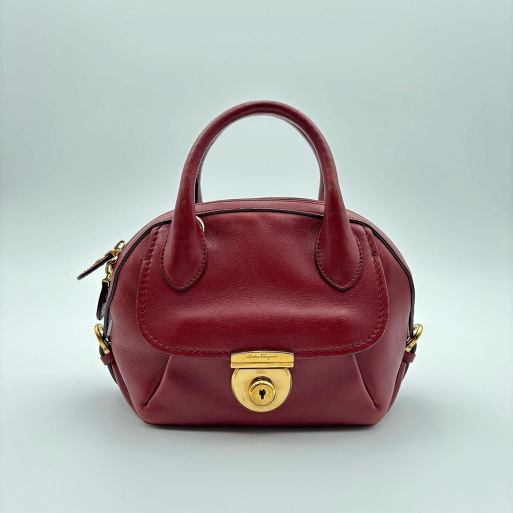 Salvatore Ferragamo Fiamma Leather Small Top Handle Bag