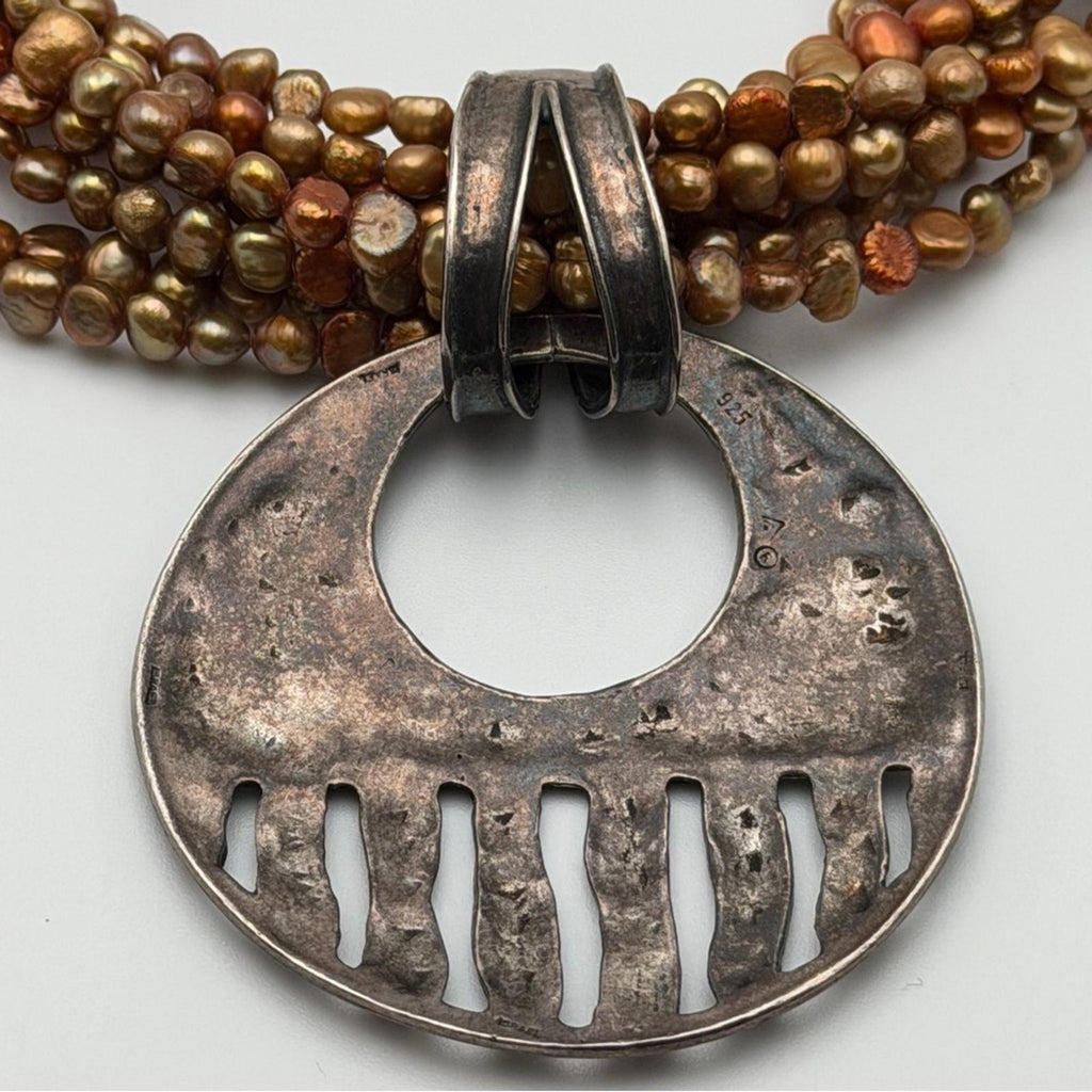 Vintage Multi-Strand Freshwater Pearl Necklace With Sterling Silver Pendant