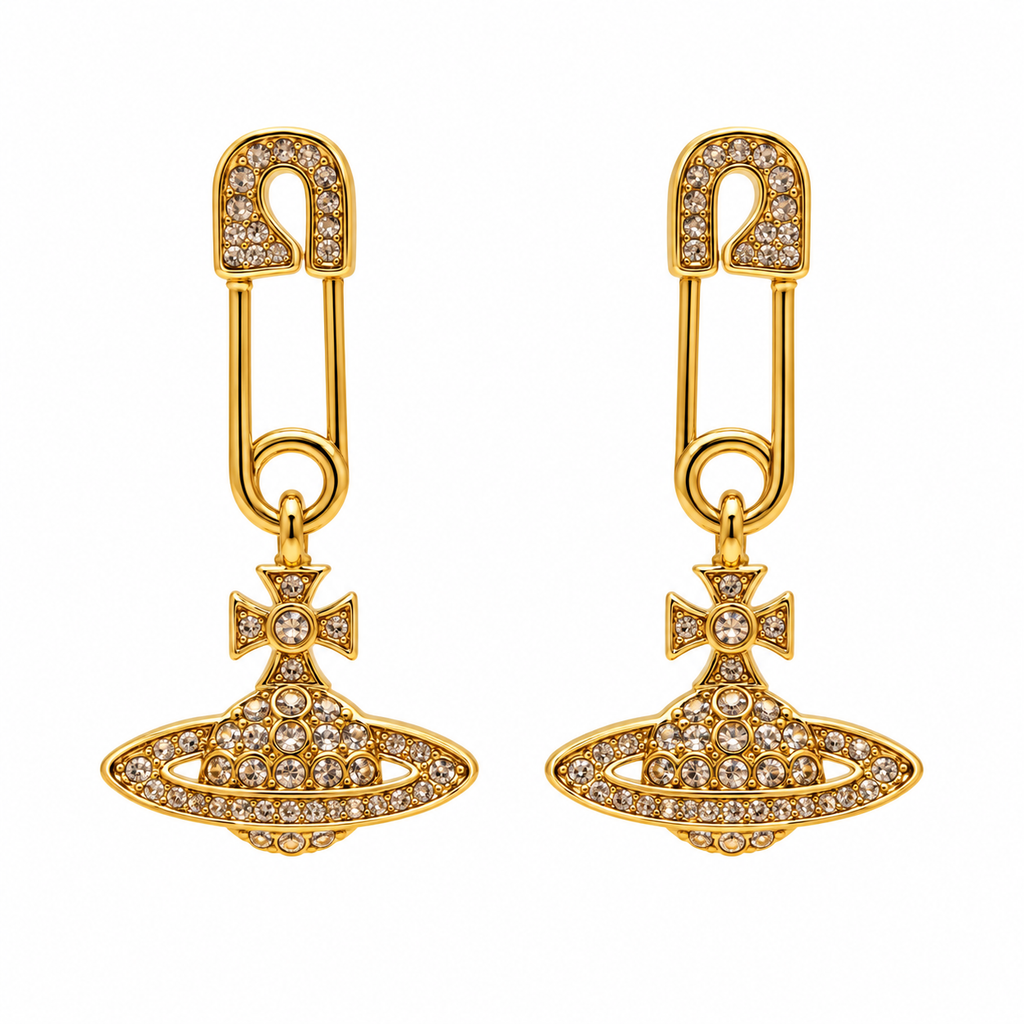 Vivienne Westwood Lucrece Crystal Orb Safety Pin Drop Earrings