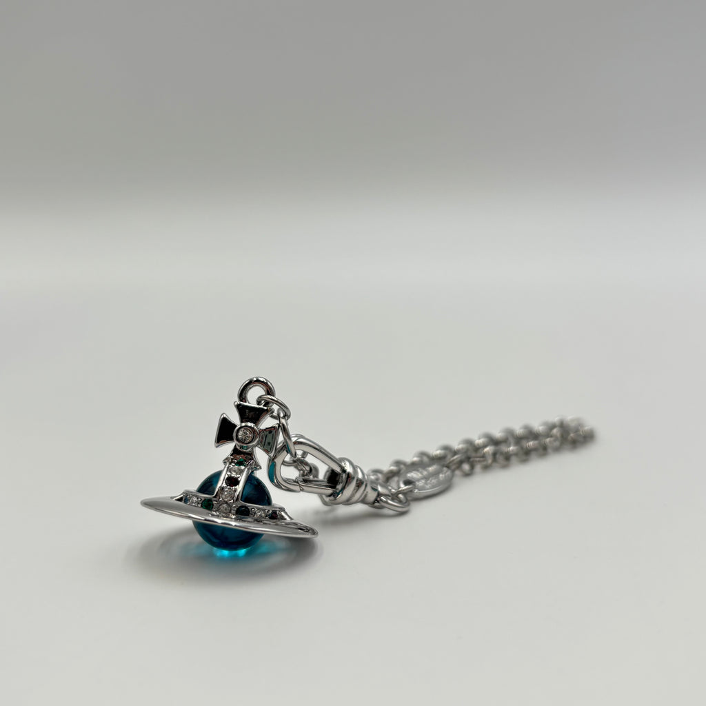 Vivienne Westwood Blue Crystal Orb Chain Bracelet in Silver
