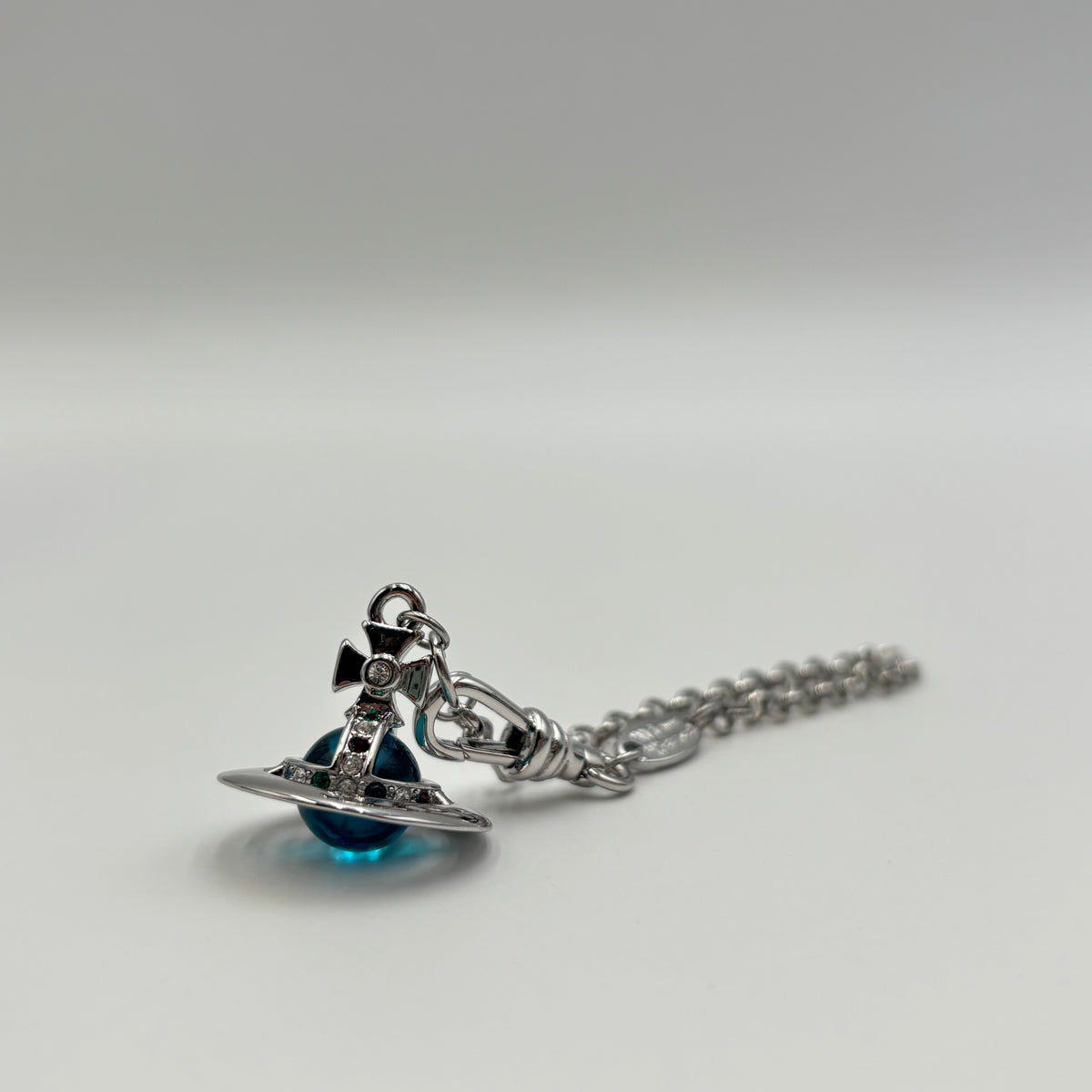 Vivienne Westwood Blue Crystal Orb Chain Bracelet in Silver