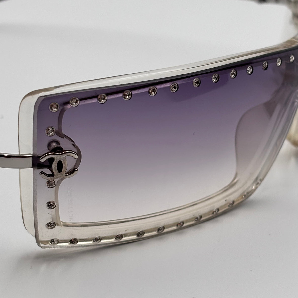 Chanel Vintage 5077-B Swarovski Crystal Purple Gradient Shield Sunglasses 00s