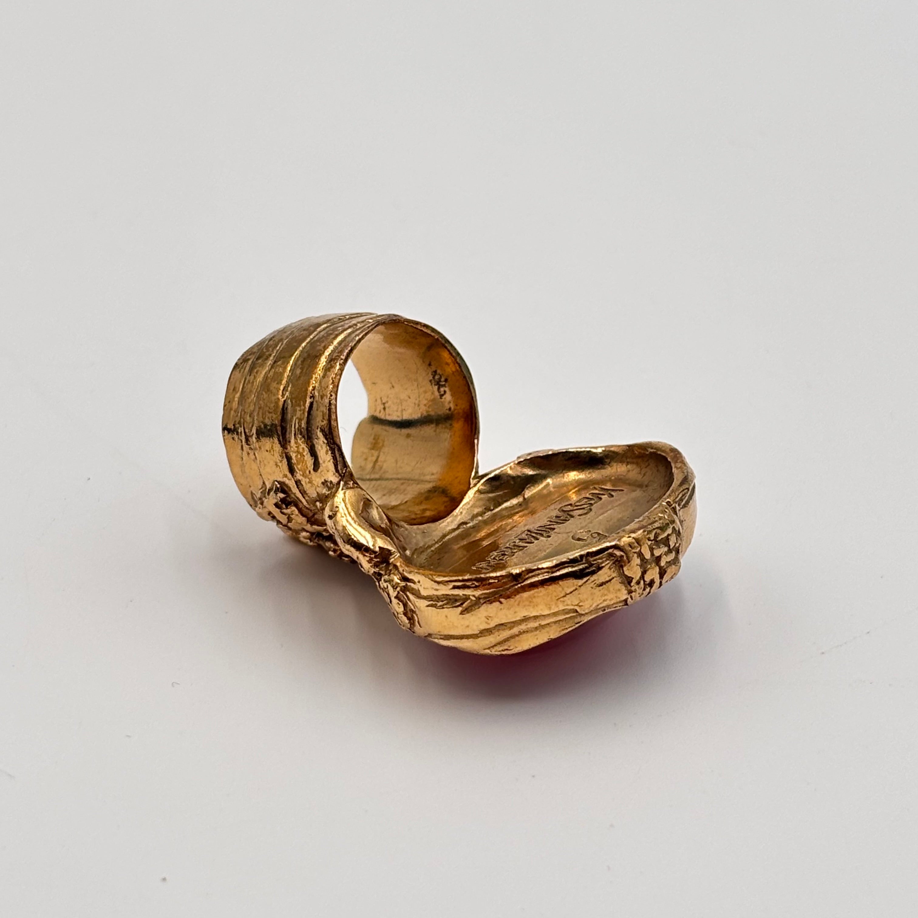 Yves Saint Laurent Arty Pink Cabochon Cocktail Ring Gold Tone Size 5