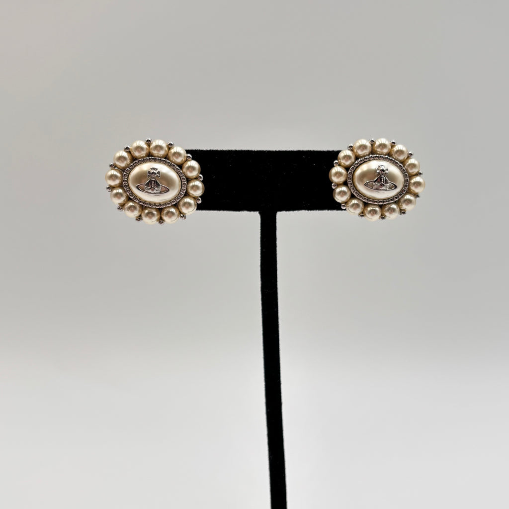Vivienne Westwood Amaya Pearl Orb Stud Earrings Silver Tone