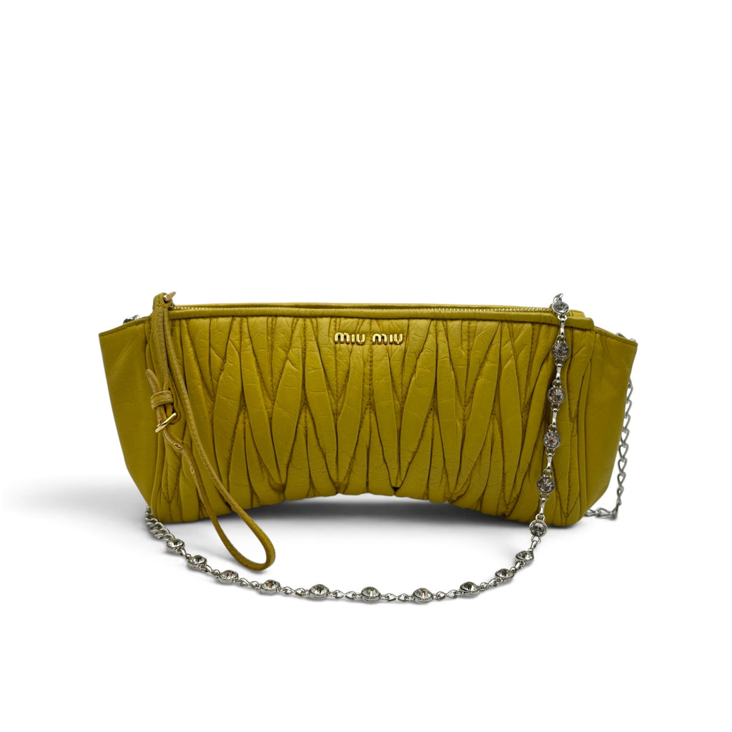 Miu Miu Matelassé Nappa Leather Crystal Chain Clutch