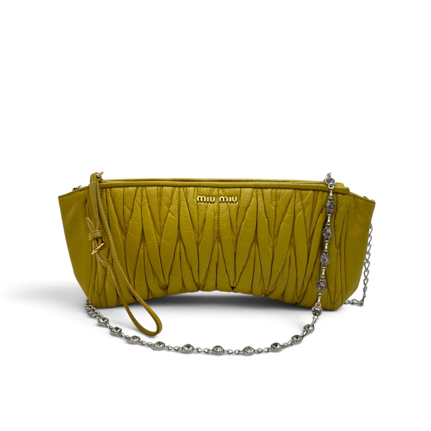 Miu Miu Matelassé Nappa Leather Crystal Chain Clutch