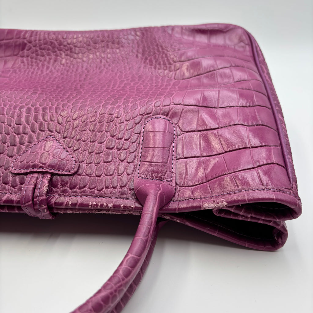 Longchamp Roseau Croc-Embossed Leather Tote in Fuchsia Pink