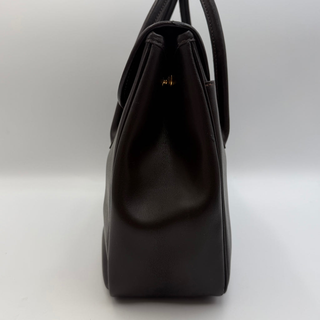 Longchamp Vintage Roseau Top Handle Satchel Bag Dark Brown Leather