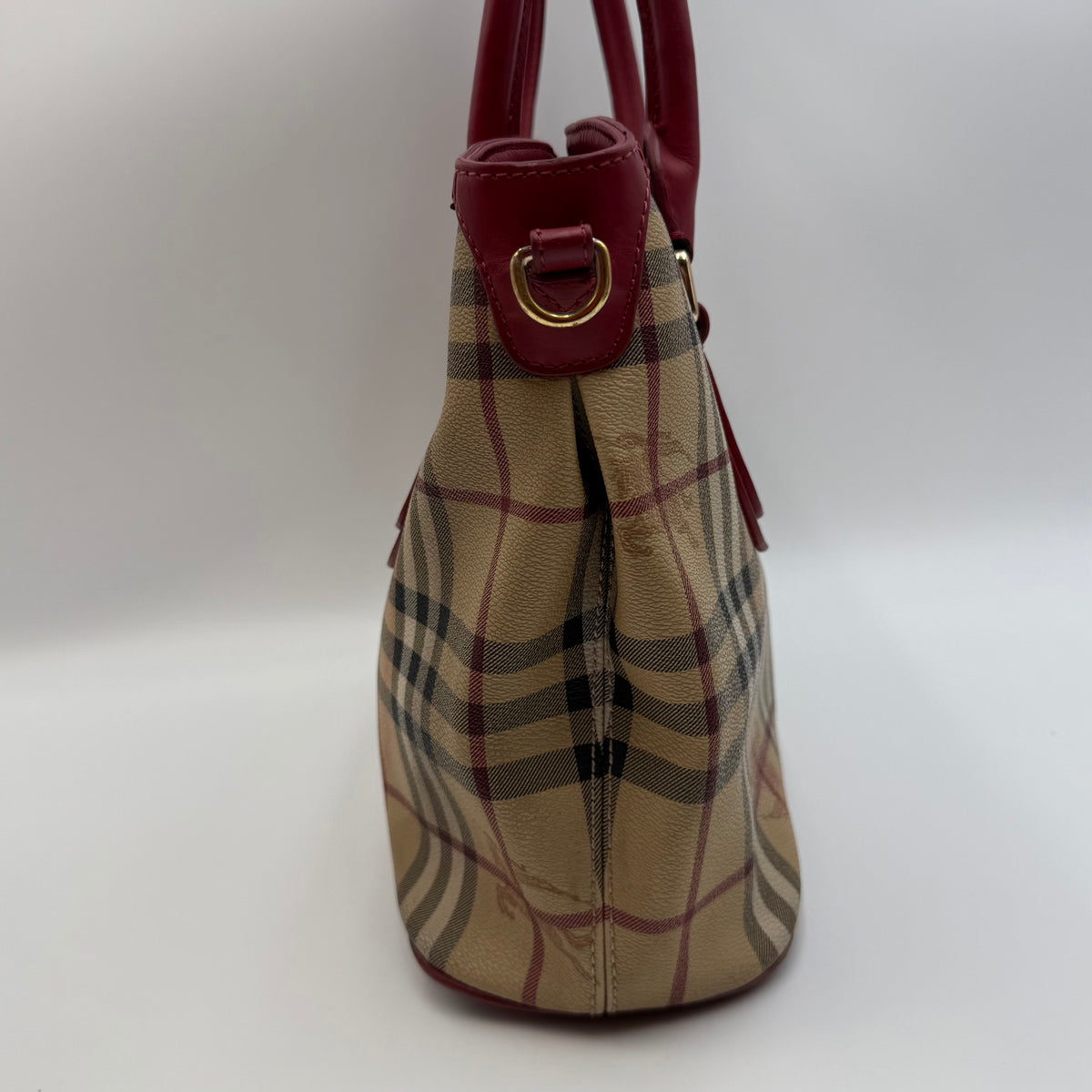 Burberry Haymarket Check Tote Bag in Beige & Red