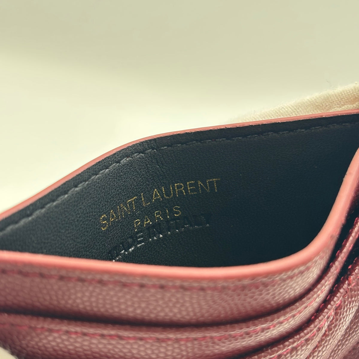 Saint Laurent Cassandre Matelassé Card Holder in Burgundy