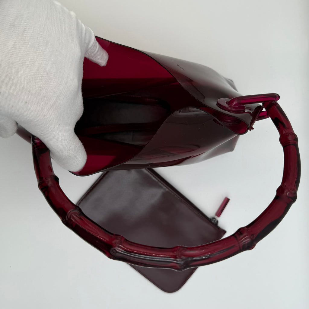 Gucci Vintage Burgundy Jelly Bamboo Handle Shoulder Bag, 2000s