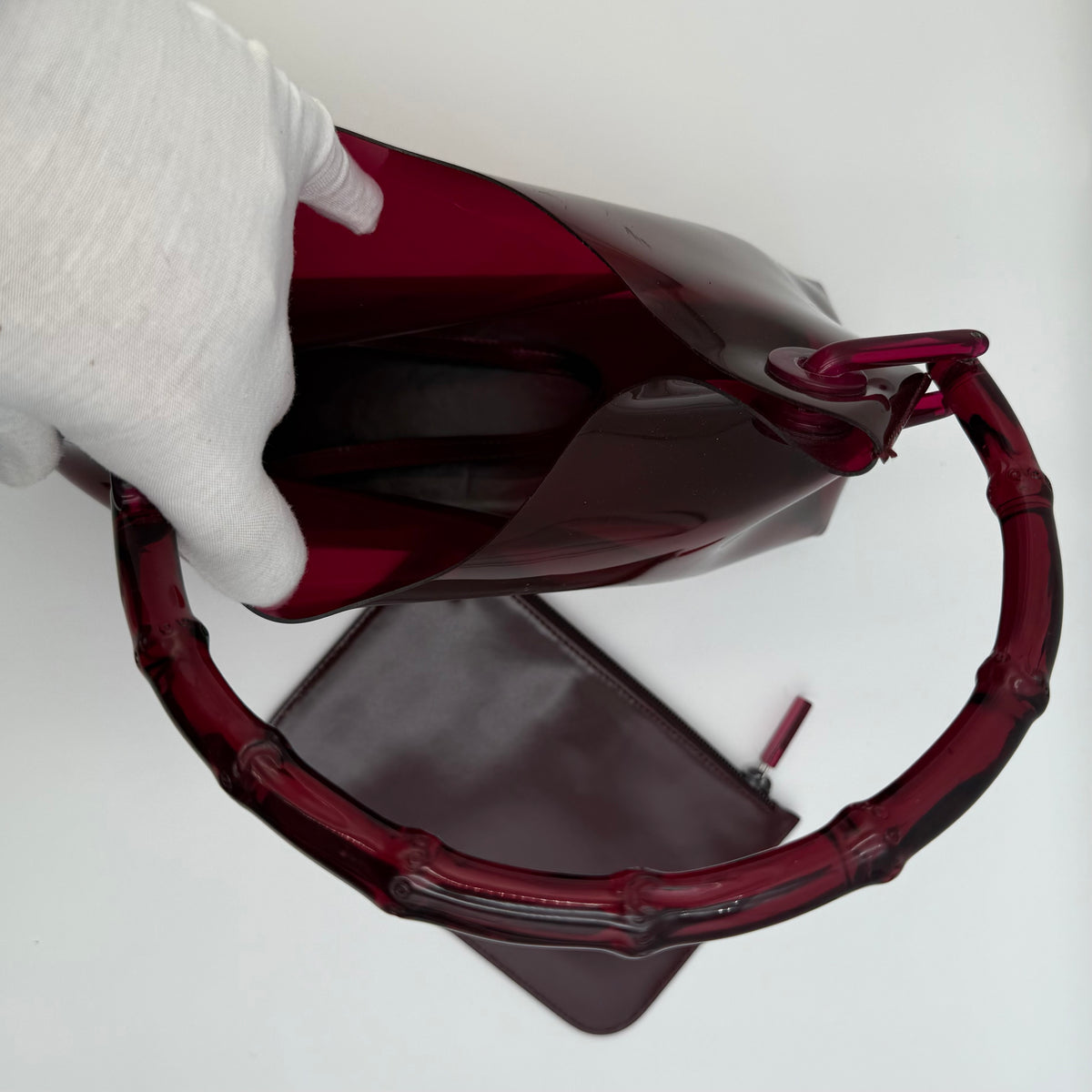 Gucci Vintage Burgundy Jelly Bamboo Handle Shoulder Bag, 2000s