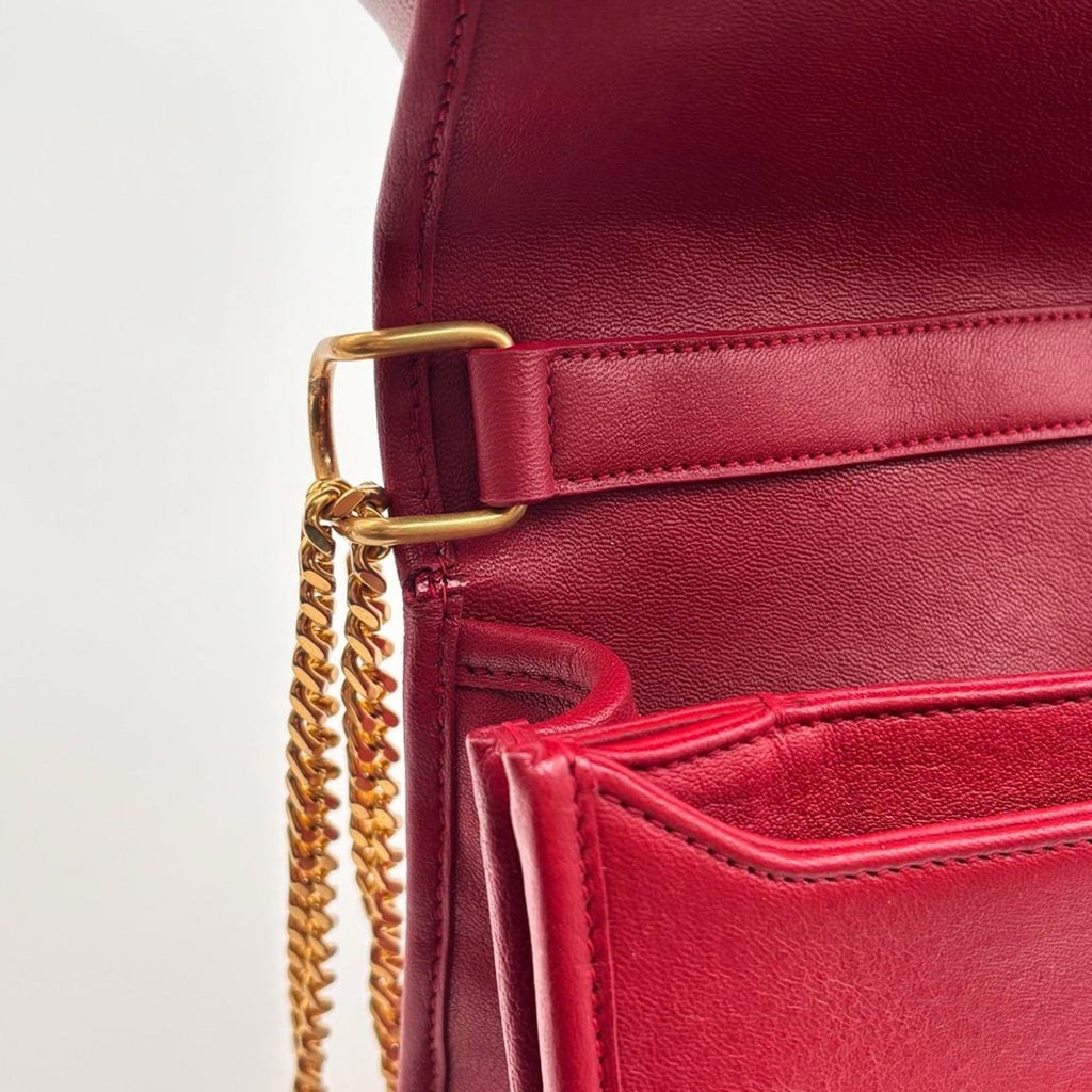 Saint Laurent Becky Quilted Leather Shoulder Bag Red Gold Hardware
