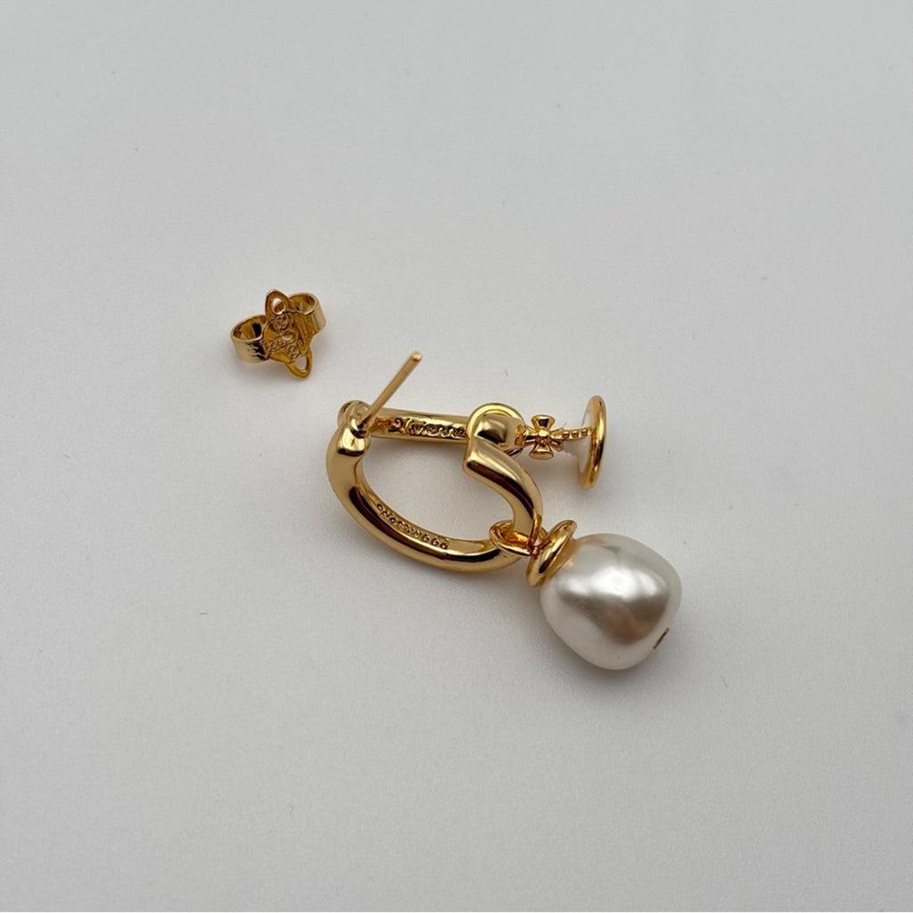 Vivienne Westwood Marella Pearl Orb Gold Hoop Earrings